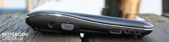 Linke Seite: AC, VGA, USB 2.0, Mikrofon, Kopfhörer