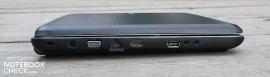 Linke Seite: Kensington, AC, VGA, USB, Kopfhörer, Mikrofon