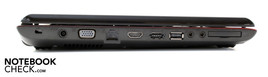 Linke Seite: Strom, VGA, USB, HDMI, eSATA, Audio, ExpressCard