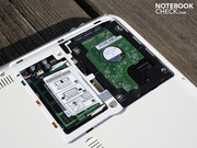 Die Klappe zeigt den Arbeitsspeicher und die Festplatte.