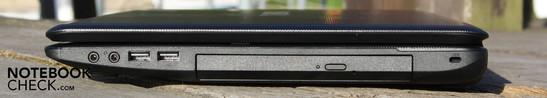 Rechte Seite: Line-Out, Mikrofon, 2 x USB 2.0, DVD-Brenner, Kensington