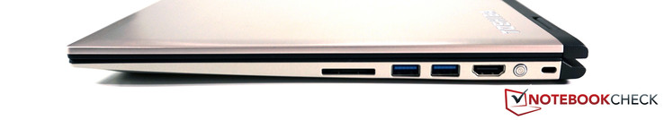 Rechts: SD-Kartenleser, 2x USB 3.0, HDMI, Power-Button, Kensington Lock