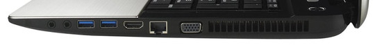 rechte Seite: Kopfhörerausgang, Mikrofoneingang, 2x USB 3.0, HDMI, Ethernet-Steckplatz, VGA-Ausgang (Bild: Toshiba)