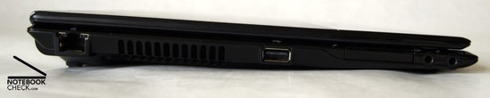 Linke Seite: LAN, Lüfteröffnung, USB, Expresscard/34, Mikrofone, Kopfhörer