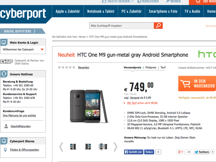 HTC: One M9 taucht bei Cyberport inklusive Fotos auf