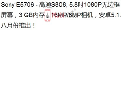 Sony: E5706 Smartphone mit Snapdragon 808 aufgetaucht