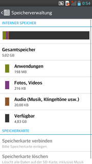 Der verfügbare Speicher beläuft sich auf ca. 5 GB.