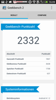 Im GeekBench 2 erreicht das HTC überzeugende 2.332 Punkte.
