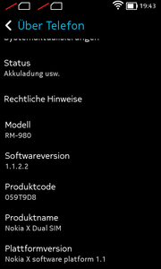 Die Nokia X Software Platform (V 1.1) kommt bei unserem Testgerät zum Einsatz.