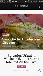 Scrollt man ganz nach links, so findet man das "Briefing" von Flipboard, das verschiedene Nachrichten und Social-Media-News vereint.