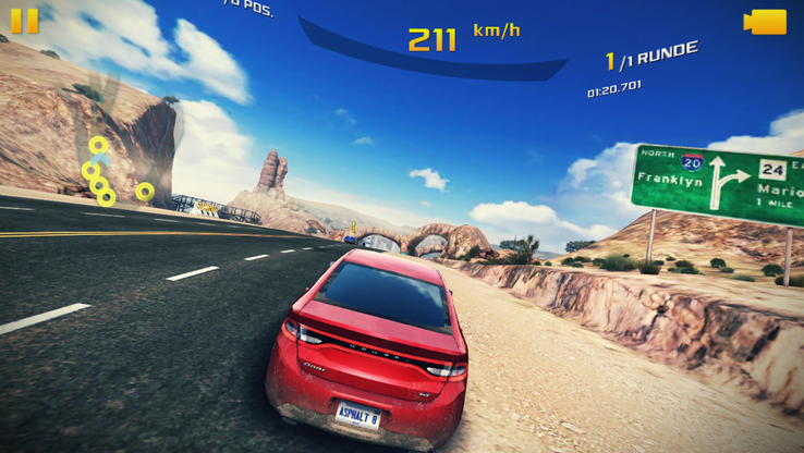Läuft während des Rennens auch bei hohen Details so gut wie immer flüssig: "Asphalt 8".