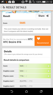 Benchmarks wie 3DMark attestieren dem HTC Desire 816 eine hohe Leistung.