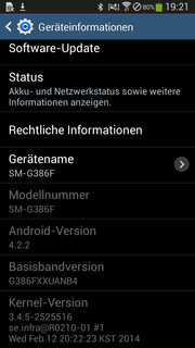 Auf dem Samsung Galaxy Core LTE SM-G386F läuft Android 4.2.2.