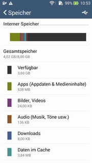 Auf dem Asus Zenfone 5 sind knapp 3,7 GB Speicherplatz frei.
