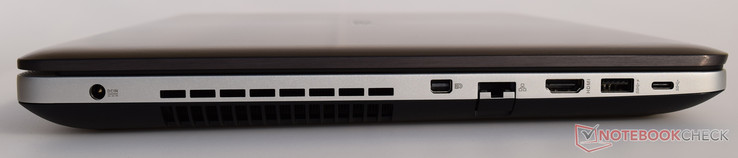 links: Stromanschluß, Lüftungsgitter, Display Port, LAN, HDMI, USB 3.0, USB 3.1 Typ-C