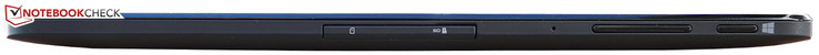 rechte Seite Hochformat: Micro-SIM-Slot, SD-Cardreader, Lautstärkenregelung, Windows Button