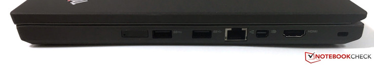 rechts: SIM-Steckplatz, 2x USB 3.0, Gigabit-Ethernet, Mini-DisplayPort, HDMI, Kensington Lock