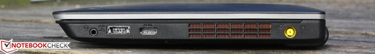 Rechte Seite: Mikrofon/Kopfhörer kombiniert, eSATA/USB 2.0, HDMI, Stromanschluss