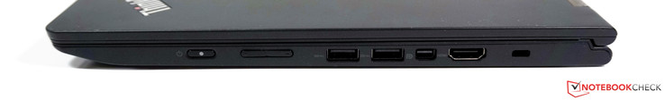 rechts: Power, Lautstärke, 2x USB 3.0, Mini-DisplayPort, HDMI, Kensington Lock