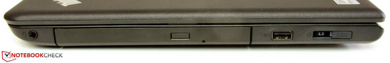 rechte Seite: Audiokombo, DVD-Brenner, USB 2.0, Netzanschluss, Dockinganschluss (OneLink)