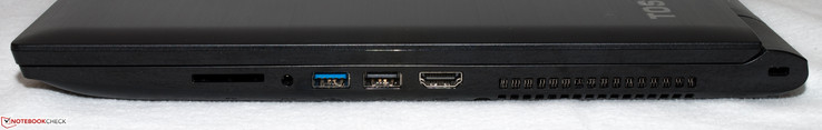 links: SD-Kartenleser, Kopfhörer- und Mikrofon-Anschluss, USB 3.0, USB 2.0, HDMI, Kensington Lock