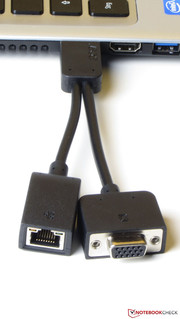 VGA-Ausgang und Gigabit-Ethernet-Steckplatz werden bei Bedarf mit Hilfe der mitgelieferten Kabelpeitsche nachgerüstet.