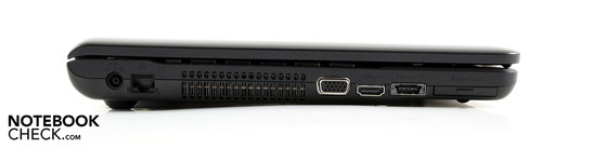 Linke Seite: AC, Ethernet, VGA, HDMI, eSATA/USB-Kombination, ExpressCard34