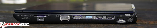 Rechte Seite: Memory Stick (Duo/Pro-HG) Slot & SD-Card Slot, VGA, HDMI, USB 3.0, 2xUSB 2.0, Ethernet, AC