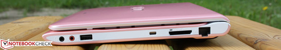 Rechte Seite: Audio, USB 2.0, Kensington, SD-Card Slot, Ethernet