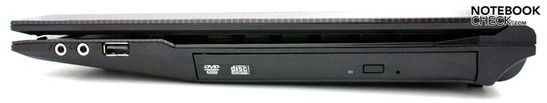 Rechte Seite: Audio, USB 2.0, DVD-Laufwerk