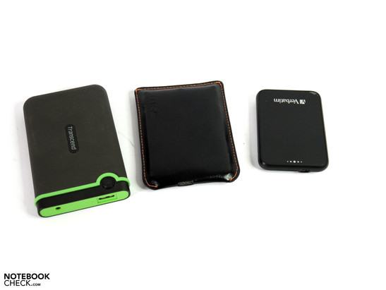 Größenunterschiede: 2x 2,5" links und 1,8" Pocket HD rechts