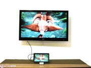 Bei einer Spiegelung wird der Tablet-Inhalt mit 1.366 x 768 Bildpunkten auch auf dem externen Gerät angezeigt.