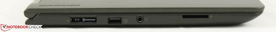 Links: Stromanschluss, Dockingport, USB 2.0, 3,5mm-Kombiport, SD-Kartenleser.