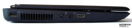 Linke Seite: USB, Lüftungsschacht, Mikro, Kopfhörer, HDMI