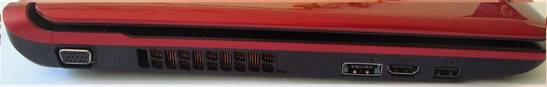 Linke Seite: VGA Ausgang, Lüfterschacht, eSATA/USB Kombi Anschluss, HDMI, USB