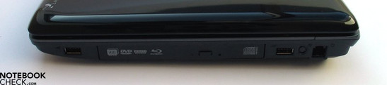 Rechte Seite: USB 2.0, Blu-Ray LW, USB, Modem