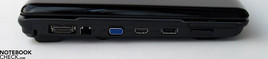 linke Seite: Kensington Lock, Easy Port IV, LAN, VGA-out, HDMI, USB/eSATA, Express Card Slot 54, Card Reader