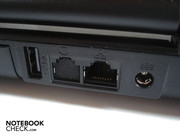 USB 2.0, RJ-45 Gigabit-Lan und DC-In auf der Rückseite