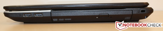 Rechte Seite: 2x USB 2.0, DVD-Laufwerk, Kensington Lock