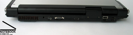 Rückseite: Lüfter, Kensington Lock, S-Video, VGA, HDMI, 4xUSB 2.0, E-SATA