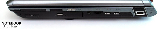 Rechte Seite: ExpressCard, Cardreader, Firewire, eSATA, 3x USB