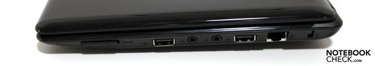 Rechte Seite: SD-Cardreader, USB, Audio, USB, LAN, Kensington Lock