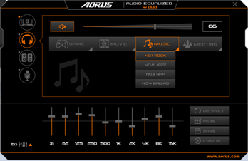 Aorus Audio mit einem Equalizer und Presets