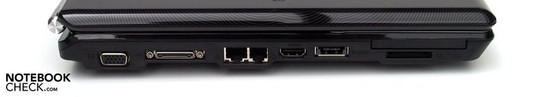 Linke Seite: VGA, Anschl. für Port Replikator, LAN, Modem, HDMI, eSATA/USB kombiniert, Kartenleser, Expresscard/54