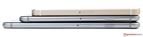 Von oben: iPhone 5S, iPhone 6 und iPhone 6 Plus