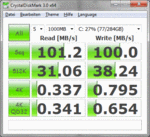 Testergebnisse der Festplatte gemessen mit CrystalDiskMark