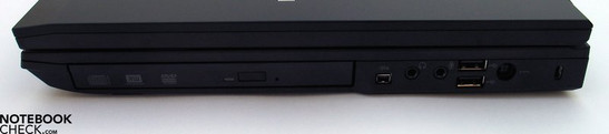 Rechte Seite: DVD Laufwerk, Firewire, Audio Ports, USB 2.0, Netzanschluss, Kensington Lock