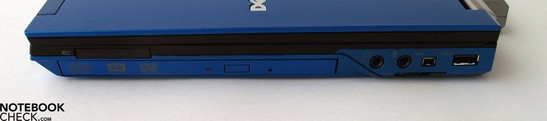 Rechte Seite: ExpressCard 34mm, DVD Laufwerk, Audio Ports,  Firewire, USB 2.0