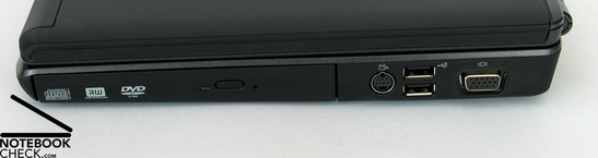 Rechte Seite: DVD Laufwerk, S-Video Out, 2x USB 2.0, VGA Out