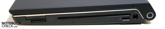 Rechte Seite: Cardreader, ExpressCard/34, Slot-In DVD-Brenner, USB, Netzanschluss